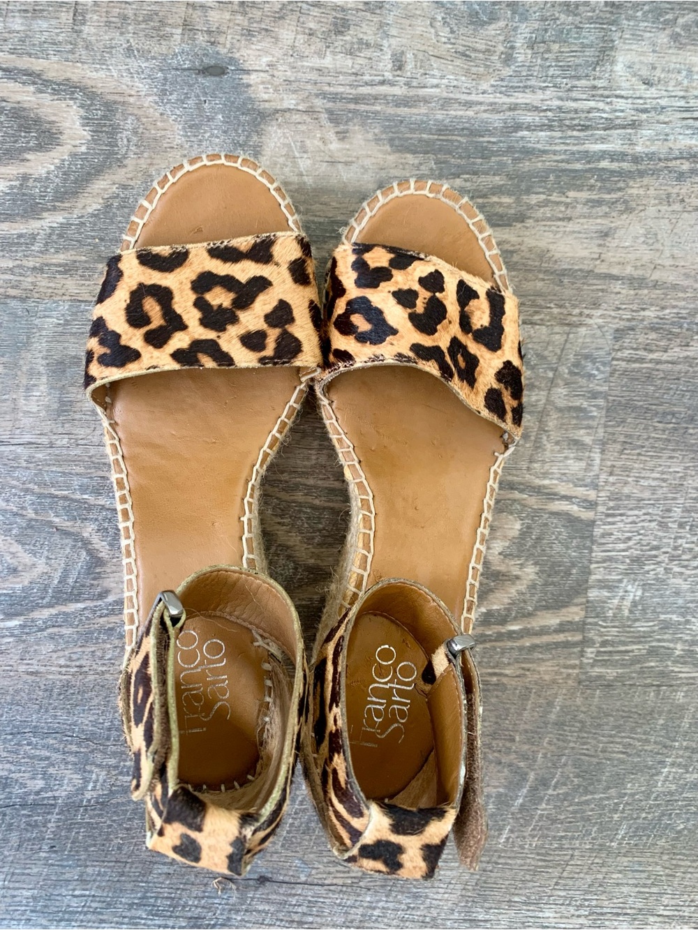 Franco Sarto Leopard-Print Ankle-Strap Wedge Heel  Sandals - Tan/Black